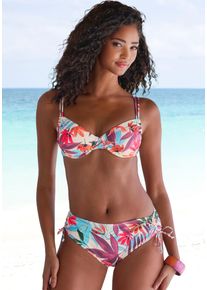 B&uuml;gel-Bikini-Top Lascana "Imani", Damen, Gr. 40, Cup B, beige (creme bedruckt), Recycling-Polyamid, bedruckt, Bikini-Oberteile B&uuml;gel-Bikini-Top, mit sommerlichem Bl&auml;tterprint