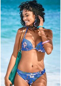 Push-Up-Bikini-Top s.Oliver "Maya", Damen, Gr. 42, Cup B, blau (blau, bedruckt), Polyamid, floral, Bikini-Oberteile Push-Up-Bikini-Top, mit floralem Design