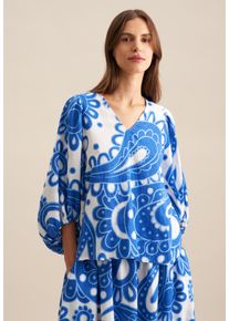 Shirtbluse Seidensticker "Schwarze Rose", Damen, Gr. L (40), blau, 65% Baumwolle, 35% Leinen, Paisley, regular fit, V-Ausschnitt, Blusen Shirtbluse, 3/4 V-Neck Paisley