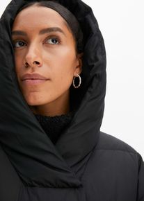 Steppmantel bonprix, Damen, Gr. 40, schwarz, Steppware, Obermaterial: 100% Polyester. Futter: 100% Polyester. F&uuml;llung: 100% Polyester, unifarben, oversize knielang, Rippb&uuml;ndchen, M&auml;ntel Steppmantel, mit dicker Wattierung, mit Kapuze, Oversize-Passform