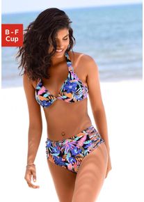 B&uuml;gel-Bikini-Top BENCH. "Pitch", Damen, Gr. 44, Cup D, bunt (schwarz, bedruckt), Microfaser, Polyamid, Bikini-Oberteile B&uuml;gel-Bikini-Top, mit tropischem Design