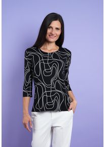 3/4-Arm-Shirt Seidel Moden, Damen, Gr. 34, schwarz, Jersey, Obermaterial: 96% Viskose, 4% Elasthan, gemustert, tailliert h&uuml;ftbedeckend, Rundhals, gerader Abschluss, Shirts 3/4-Arm-Shirt, Sommershirt mit grafischem Muster -MADE IN GERMANY