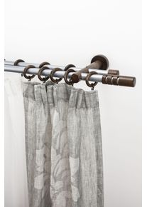 Gardinenstange Garesa "PEMPIA", braun (mattchromfarben, nussbaum), L:170cm &Oslash;:20mm, Holzwerkstoff, Metall, Gardinenstangen, Gardinenstange, Vorhanggarnitur, verl&auml;ngerbar, Knopf m.Ausschnitten, mit Ringen