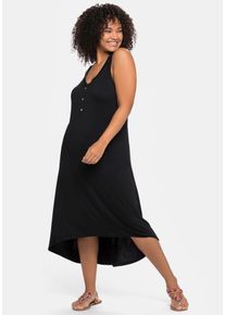 Sommerkleid sheego "Strandkleid", Damen, Gr. 58, Normalgr&ouml;&szlig;en, schwarz, Single Jersey, 95% Viskose, 5% Elasthan, unifarben, wadenlang, V-Ausschnitt, Kleider Sommerkleid