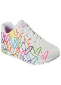 Sneaker Skechers "UNO - HIGHLIGHT LOVE", Damen, Gr. 41, bunt (wei&szlig;, multi), Lederimitat, Textil, kontrastfarbene Details, Schuhe Sneaker, Freizeitschuh, Halbschuh, Schn&uuml;rschuh mit Herzchen-Print