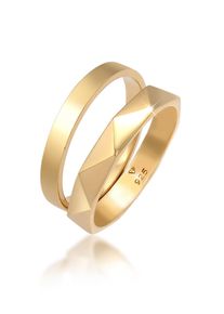 Ring-Set Elli "Ring Bandring Basic Hexagon Element (2 tlg) 925 Silber" Gr. 52, gold, Fingerringe, Damen, 52, ohne Stein, Silber 925 (Sterlingsilber), Ring-Set