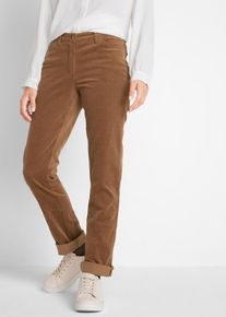 Cordhose bonprix "Stretch-Cordhose, Straight", Damen, Gr. 42, N-Gr, braun (cognac braun), Cord, Obermaterial: 98% Baumwolle, 2% Elasthan, unifarben, slim fit lang, Hosen Cordhose, aus Stretch-Material, Slim Fit, mit Eingrifftaschen