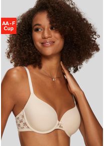 Schalen-BH Lascana, Damen, Gr. 85, Cup B, beige (puder), Microtouch, Obermaterial: 86% Polyamid (TACTEL), 14% Elasthan (LYCRA), BHs Schalen-BH, mit R&uuml;cken aus blumiger, elastischer Spitze, Dessous