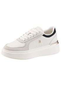 Plateausneaker Tommy Hilfiger "TH SATIN PLATFORM SNEAKER", Damen, Gr. 39, ecru, dunkelblau, Nappaleder, kontrastfarbene Details, Schuhe Plateausneaker, Freizeitschuh, Schn&uuml;rschuh, Halbschuh mit seitlichem TH-Schmucklogo