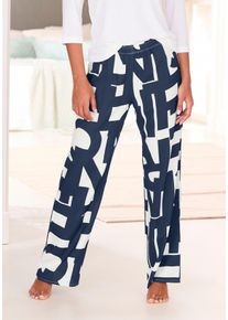 Pyjamahose French Connection, Damen, Gr. 44, N-Gr, wei&szlig; (dunkelblau, wei&szlig;, gemustert), Web, Obermaterial: 100% Viskose, gemustert, loose fit lang, Hosen Pyjamahose, Gewebte Hemdenqualit&auml;t aus Viskose