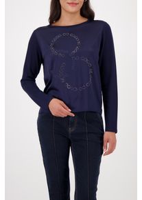 Schlupfbluse monari "Schluse Basic Schmuck", Damen, Gr. 34, night sky, Web, Obermaterial: 45% Modal, 45% Viskose, 10% Elasthan. Vorderteil: 97% Polyester, 3% Elasthan, unifarben, regular fit normal, Rundhals, eingesetzt gerader Abschluss, Blusen Schlupfbluse, mit Folienglanzdruck