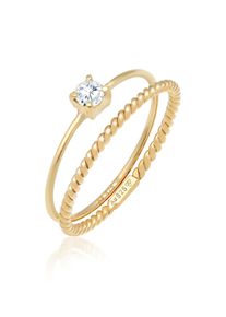 Ring-Set Elli "Ring Zirkonia Gedreht Twisted Set (2 tlg) 925 Silber" Gr. 58, gold, Fingerringe, Damen, 58,mit Stein, Silber 925 (Sterlingsilber), 3mm, Ring-Set
