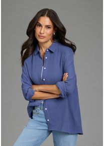 Longbluse Laura Scott, Damen, Gr. 48, blau, Web, Obermaterial: 100% Baumwolle, unifarben, Basic, l&auml;ssig geschnitten, verstellbar, Blusen Longbluse, in Musselin-Qualit&auml;t, Topseller