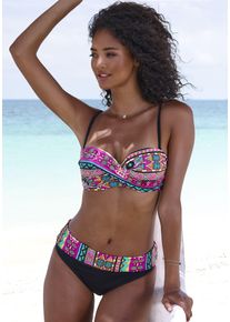 B&uuml;gel-Bandeau-Bikini Buffalo, Damen, Gr. 42, Cup D, pink (pink bedruckt), Polyester, bedruckt, Bikini-Sets B&uuml;gel-Bandeau-Bikini, mit farbenfrohen Design