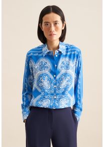Hemdbluse Seidensticker "Schwarze Rose", Damen, Gr. M (38), blau, 100% Viskose, bedruckt, regular fit, ohne Ausschnitt, Blusen Hemdbluse, 1/1 Kragen Tuchprint