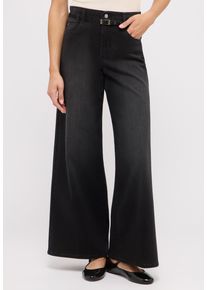 Relax-fit-Jeans Angels "LIVA BELT", Damen, Gr. 40, L&auml;nge 34, grau (anthrazit used), Denim/Jeans, Obermaterial: 92% Baumwolle, 6% Polyester, 2% Elasthan, relaxed fit lang, Jeans Relax-fit-Jeans, mit sehr weitem Bein und G&uuml;rtel