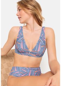 Triangel-Bikini-Top LSCN BY LASCANA "Lisa", Damen, Gr. 36, Cup C, blau (blau bedruckt), Recycling-Polyamid, bedruckt, Bikini-Oberteile Triangel-Bikini-Top, mit grafischem Muster