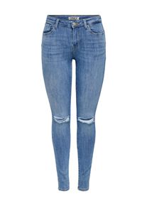 Skinny-fit-Jeans Only "ONLPOWER MID SK PUSHUP KNEE CUT DNM", Damen, Gr. L (40), L&auml;nge 30, blau (medium blau denim), Denim/Jeans, Obermaterial: 92% Baumwolle, 6% Polyester, 2% Elasthan, Destroyed-Effekte, unifarben, skinny fit lang, Jeans Skinny-fit-Jeans, mit Destroyed Detail