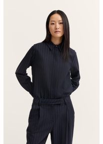 Langarmbluse Bugatti "Stretch-Mix", Damen, Gr. 38, blau (390, marine), 63% Polyester, 34% Viskose, 3% Elasthan, unifarben, normal, ohne Ausschnitt, 1-Knopf-Manschette, Blusen Langarmbluse, mit Nadelstreifen und verdeckter Knopfleiste