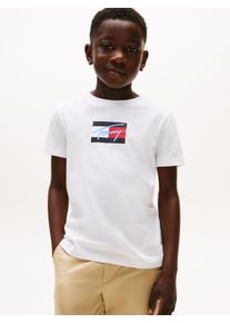 T-Shirt Tommy Hilfiger "TOMMY SCRIPT FLAG PRINT TEE SS", Jungen, Gr. 92, wei&szlig;, Single Jersey, Obermaterial: 100% Baumwolle, unifarben, regular fit h&uuml;ftlang, Rundhals, Shirts T-Shirt, f&uuml;r Kinder bis 16 Jahre, mit Logo-Print