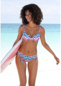 B&uuml;gel-Bikini-Top Venice Beach "Face", Damen, Gr. 42, Cup F, blau (blau, orange), Polyamid, bedruckt, gemustert, Bikini-Oberteile B&uuml;gel-Bikini-Top, mit herausnehmbaren Cups