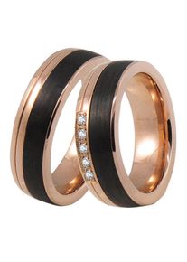 Trauring DOOSTI "Schmuck Geschenk Edelstahl Trauring Ehering Partnerring LIEBE" Gr. 62, rosa (ros&eacute;goldfarben, schwarz), Fingerringe, Damen, 62, ohne Zirkonia, Carbon Edelstahl, 6,5mm, Carbon, Edelstahl, Trauring, Made in Germany, wahlweise mit oder ohne Zirkonia