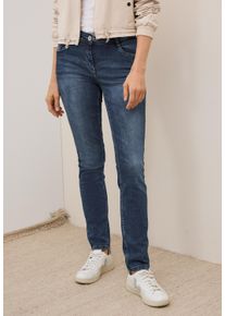 5-Pocket-Jeans Cecil "Style SCARLETT", Damen, Gr. 36, L&auml;nge 30, blau (mid blau wash), Denim/Jeans, Obermaterial: 83% Baumwolle, 15% Polyester (REPREVE), 2% Elasthan. Futter: 52% Polyester, 48% Baumwolle, unifarben, lang, Jeans 5-Pocket-Jeans, mit Stretch