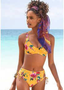 B&uuml;gel-Bikini-Top Sunseeker "Modern", Damen, Gr. 42, Cup C, gelb (gelb, bedruckt), Polyamid, bedruckt, floral, Bikini-Oberteile B&uuml;gel-Bikini-Top, in kompakterer Form