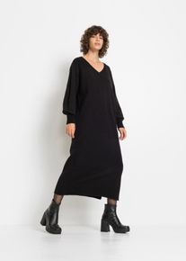 Strickkleid bonprix "Oversized Strickkleid in Midil&auml;nge", Damen, Gr. 48/50 (XL), N-Gr, Langarm, braun (mahagonibraun meliert), Obermaterial: 67% Polyacryl, 30% Polyester, 3% Elasthan, l&auml;ssig geschnitten, V-Ausschnitt, Kleider Strickkleid, aus Polyacryl, Polyester und Elasthan, l&auml;ssig geschnitten, Midil&auml;nge