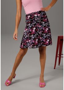 Sommerrock Aniston CASUAL, Damen, Gr. 36, bunt (schwarz, rosa, rot, lila, rauchblau, wei&szlig;, ros&eacute;), Single Jersey, Obermaterial: 95% Viskose, 5% Elasthan, bedruckt, gebl&uuml;mt, figurumspielend kniefrei, R&ouml;cke Sommerrock, mit verspieltem Blumendruck, Topseller