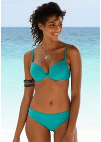 B&uuml;gel-Bikini-Top s.Oliver "Spain", Damen, Gr. 40, Cup C, blau (t&uuml;rkis), Microfaser, Microfaser, unifarben, Bikini-Oberteile B&uuml;gel-Bikini-Top, mit geraffter Mitte
