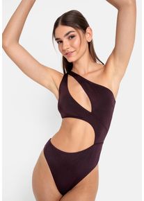 Monokini LSCN BY LASCANA "Nele", Damen, Gr. 34, N-Gr, lila (aubergine), Polyamid, leicht gl&auml;nzend, unifarben, Badeanz&uuml;ge Monokini, mit gl&auml;nzender Beschichtung