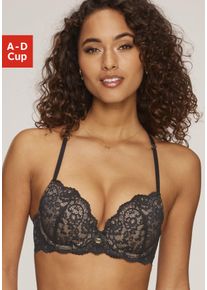Push-up-BH JETTE, Damen, Gr. 80, Cup B, braun (schwarz, toffee), Spitze, Obermaterial: 90% Polyamid, 10% Elasthan, BHs Push-up-BH, mit raffinierten Tr&auml;gern in B&auml;nder-Optik, sexy Dessous