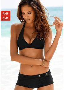 Triangel-Bikini Bruno Banani, Damen, Gr. 38, Cup A/B, schwarz, Polyamid, unifarben, Bikini-Sets Triangel-Bikini, mit Hotpants