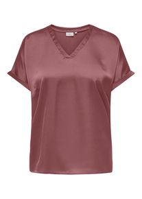 Shirtbluse Only CARMAKOMA "CARBRYNJA LIFE S/S IN-ONE TOP WVN", Damen, Gr. 54, rose braun, Web, Obermaterial: 95% Polyester, 5% Elasthan, unifarben, regular fit normal, V-Ausschnitt, Blusen Shirtbluse, in gl&auml;nzender Optik
