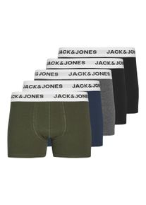 Jack & Jones Trunk JACK & JONES JUNIOR "JACBASIC WHITE WB TRUNKS 5 PACK NOOS JNR", Jungen, Gr. 164, schwarz (schwarz pack:schwarz, navy blazer, dgm, forest night), Jersey, Obermaterial: 95% Baumwolle, 5% Elasthan, unifarben, k&ouml;rpernah, Unterhosen Trunk