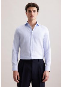 Businesshemd Seidensticker "Schwarze Rose", Herren, Gr. XL (44), normale &Auml;rmell&auml;ngen, blau (mittelblau), 100% Baumwolle, Strukturmuster, slim fit, 2-Knopf-Manschette, Hemden Businesshemd, Slim 1/1 Kentkragen Struktur