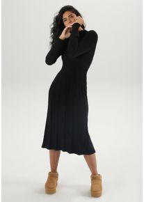 Strickkleid Aniston SELECTED, Damen, Gr. 38, N-Gr, Langarm, Strick, schwarz, Strick, Obermaterial: 100% Polyester, Zopfmuster, unifarben, figurumspielend Midi, Rippstrickb&uuml;ndchen, Kleider Strickkleid, mit Zopfstrickmuster