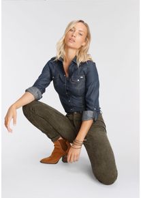 Jeansbluse Arizona "mit Druckkn&ouml;pfen in Perlmuttoptik", Damen, Gr. 40, blau (rinsed), Jeans, Obermaterial: 100% Baumwolle, unifarben, Basic, figurbetont, mit Druckkn&ouml;pfen, Blusen Jeansbluse, und Krempel&auml;rmeln, Topseller