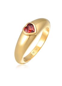 Siegelring Elli "Ring Zirkonia Herz Bandring Liebe 925 Silber vergoldet" Gr. 48, rot, Fingerringe, Damen, 48, ohne Stein, Silber 925 (Sterlingsilber), 5mm, Siegelring