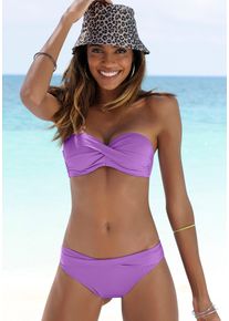 Bandeau-Bikini-Top s.Oliver "Spain", Damen, Gr. 40, Cup A, lila, Microfaser, Microfaser, unifarben, Bikini-Oberteile Bandeau-Bikini-Top, in unifarben mit Wickeloptik