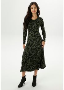 Midikleid Aniston SELECTED, Damen, Gr. 42, N-Gr, gr&uuml;n (tannengr&uuml;n, schwarz), Jersey, Obermaterial: 95% Viskose, 5% Elasthan, bedruckt, gebl&uuml;mt, gemustert, A-Linie ca. Mitte Wade, Rundhals, Kleider Midikleid, in leichter A-Linien-Form, Topseller