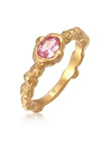 Silberring HAZE & GLORY "Ring Synthetischer Saphir Pink 925 Sterling Silber vergoldet" Gr. 54, gold, Fingerringe, Damen, 54, Silber 925 (Sterlingsilber), Silberring