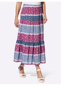 Stufenrock Classic Basics, Damen, Gr. 48, blau (taubenblau, erika, bedruckt), 100% Viskose, gebl&uuml;mt, gemustert, mehrfarbig, lang, R&ouml;cke Stufenrock