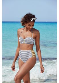 B&uuml;gel-Bandeau-Bikini-Top Venice Beach "Camie", Damen, Gr. 36, Cup E, gr&uuml;n (schwarz, wei&szlig;, limette), Recycling-Polyamid, gestreift, kontrastfarbene Details, Bikini-Oberteile B&uuml;gel-Bandeau-Bikini-Top, im coolen Streifenlook