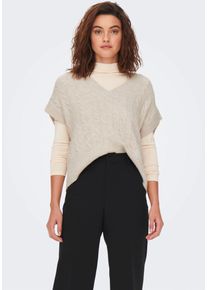 Kurzarmpullover Only "ONLMELODY VEST KNT", Damen, Gr. M, beige (oatmeal melange), Strick, Obermaterial: 62% Polyacryl, 24% Nylon, 10% Polyester, 4% Elasthan, meliert, h&uuml;ftlang, V-Ausschnitt, Pullover Kurzarmpullover, Materialmix, regular fit