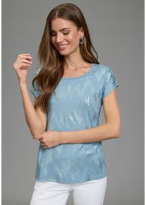 Rundhalsshirt Laura Scott, Damen, Gr. 40/42, gr&uuml;n, Single Jersey, Obermaterial: 95% Viskose, 5% Elasthan, Glitzermuster, figurumspielend h&uuml;ftbedeckend, Rundhals, angeschnitten, Shirts Rundhalsshirt, figurumschmeichelnde Passform, aus elastischem Single Jersey