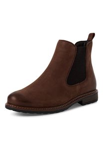 Chelseaboots Tamaris, Damen, Gr. 42, dunkelbraun, Elastischer Einsatz, Nubukleder, kontrastfarbene Details, unifarben mit Farbeinsatz, Schuhe Chelseaboots, Blockabsatz, Stiefelette, Businesschuh, Schlupfboots, Anziehlasche