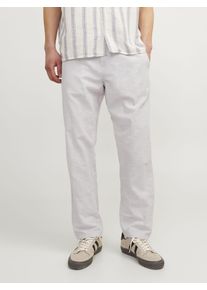 Jack & Jones Stoffhose JACK & JONES "JPSTKANE SUMMER JOGGER SN", Herren, Gr. XXL, N-Gr, wei&szlig; (crockery detail:melange), Web, Obermaterial: 74% Baumwolle, 26% Leinen, meliert, relaxed fit kn&ouml;chellang, Hosen Stoffhose, mit B&uuml;ndchen