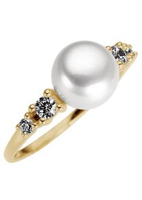 Perlenring Firetti "Schmuck Geschenk Gold 333 Fingerring Damenring Perle" Gr. 18, gelb (gelbgoldfarben, kristallwei&szlig;, wei&szlig;), Fingerringe, Damen, 18, Gelbgold 333 Perlen, Gelbgold 333, Perlen, Perlenring, mit Zirkonia (synth.) - mit S&uuml;&szlig;wasserzuchtperle